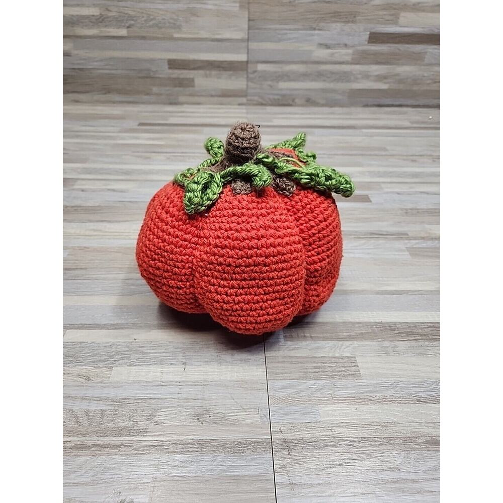Vintage Handmade Crocheted Pumpkin Decoration Orange 9" Halloween Crochet